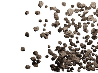 Wall Mural - falling rocks isolated transparency background. 3d rendering illustration.