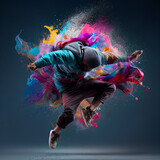 breaker dancing in colorful paint with generative ai