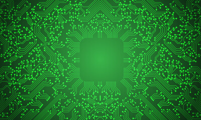 Poster - Green circuit line technology pattern on white background vector