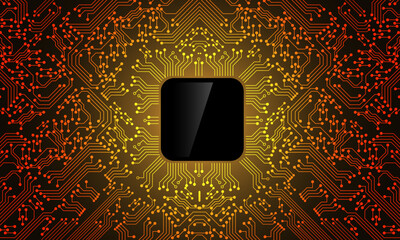 Poster - Orange circuit line black microprocessor technology pattern background vector