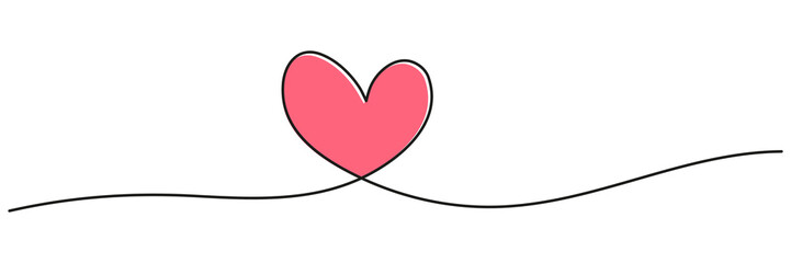 Poster - Heart line art continuous. Love outline symbol. Valentine Day one line design. Vector isolated on white.