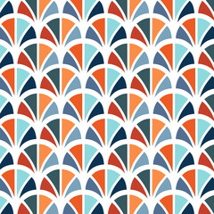 Mid-century modern style retro seamless pattern with shapes in various color tones, abstract repeating background for all web and print purposes.