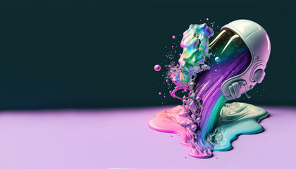 Wall Mural - a multi-colored and bubbling alien liquid flows out of the astronaut's helmet. generative ai. pop ar