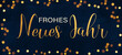 Frohes neues Jahr 2023 Silvester Feiertags Grußkarte mit Text - Rahmen aus goldenen Bokeh Lichtern Collage an dunkelblauem Himmel in der Nacht