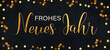Frohes neues Jahr 2023 Silvester Feiertags Grußkarte mit Text - Rahmen aus goldenen Bokeh Lichtern Collage an schwarzem Himmel in der Nacht