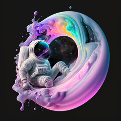 Wall Mural - beautiful painting of an astronaut in in a colorful bubbles galaxy on a different planet. generative