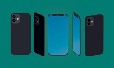 Wall Mural - Black Matte 3D Smartphone Vector Mockup