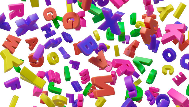 Colored letters falling down. 3d Illustration