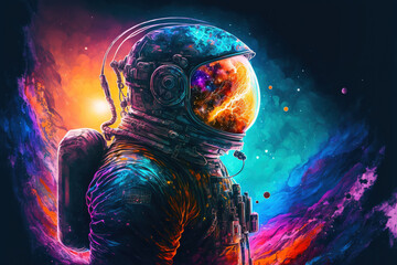 Wall Mural - illustration of astronaut in the outer space. generative ai