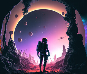 Wall Mural - beautiful astronaut on a different planet. generative ai