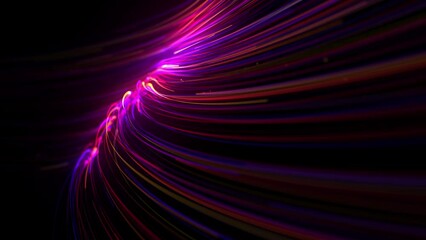 Poster - Abstract Glowing 3d Light Strokes Background/ 4k animation of an abstract wallpaper background of glowing 3d light strokes with depth of field and following motion path trajectory