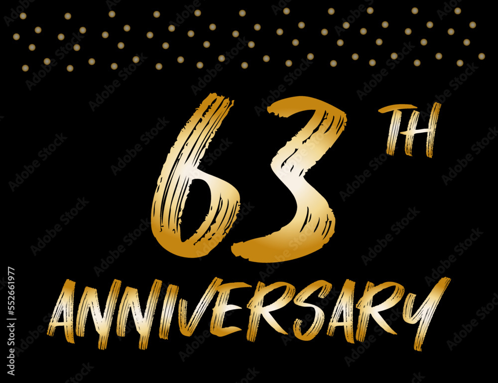 Fancy 63 Writing 63th anniversary logo with confetti golden. Sixty-three years gold ...