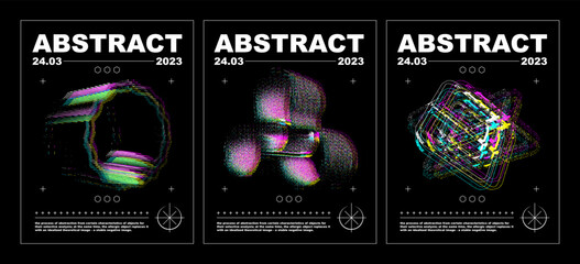Wall Mural - glitch posters in techno style with abstract geometric shapes. with stereo effect, prints for t-shir