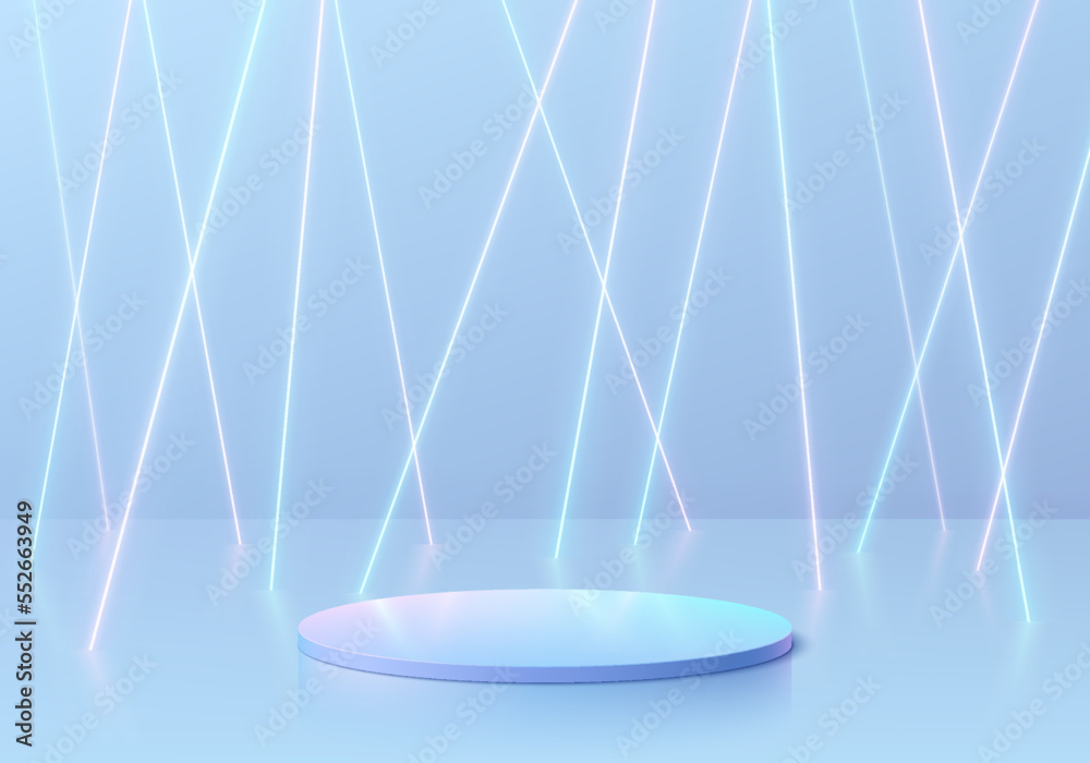 Abstract blue 3D background with realistic cylinder pedestal podium ...
