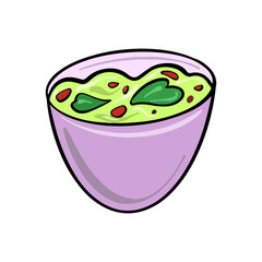 Vector Mexican traditional dish Guacamole drawn in flat cartoon style.