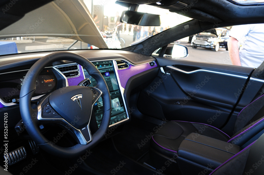 Interior view of a 2012 Tesla Model S highlighting the digital ...