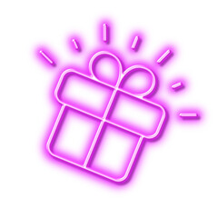 Poster - gift line icon. present box sign. brand marketing. neon light effect outline icon.
