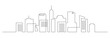 © Polina Tomtosova - Continuous line city building. One single outline cityscape continuous construction. Editable stroke building background. Vector illustration.