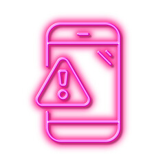 Poster - Warning message line icon. Phone alert sign. Neon light effect outline icon.