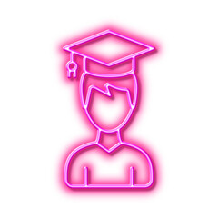 Aufkleber - Man in Graduation cap line icon. Education. Neon light effect outline icon.