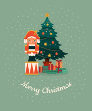 Christmas Card With Christmas Tree And Nutcracker