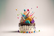 Leinwandbild Motiv Celebration birthday cake with lots of icing and decorations. generative ai