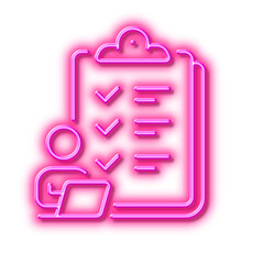 Checklist line icon. Clipboard document sign. Neon light effect outline icon.