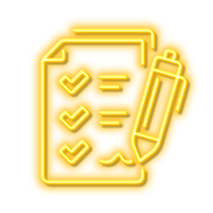 Poster - survey checklist line icon. report sign. neon light effect outline icon.