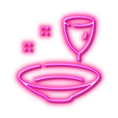 Poster - Plate line icon. Tableware wineglass sign. Neon light effect outline icon.