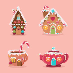 Gingerbread house cup teapot cookies