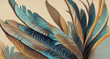 Colorful Vintage Organic Background With Tropical Leaves