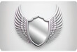 © The 2R Artificiality - White background, silver badge with wings, and blank area for your design. Generative AI