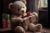 teddy bear opening christmas gifts, Teddy bear opening christmas presents