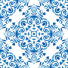 Wall Mural - Abstract seamless ornamental watercolor damask arabesque paint pattern.