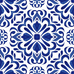 Wall Mural - Abstract seamless ornamental watercolor arabesque paint tile pattern for fabric