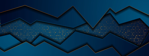 Wall Mural - Dark blue stripes and golden dots abstract tech geometric background. Luxury glitter concept vector design