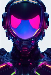Wall Mural - Portrait of an fictional astronaut in a spacesuit. High-tech astronaut from the future. The concept of space travel. Generative AI