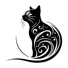 Stylized, Ornamental Cat Portrait. Design For Embroidery, Tattoo, T-shirt, Mascot, Logo.