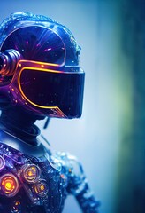Wall Mural - Portrait of an fictional astronaut in a spacesuit. High-tech astronaut from the future. The concept of space travel. Generative AI