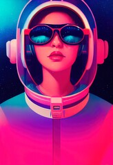 Wall Mural - Portrait of an fictional astronaut in a spacesuit. High-tech astronaut from the future. The concept of space travel. Generative AI