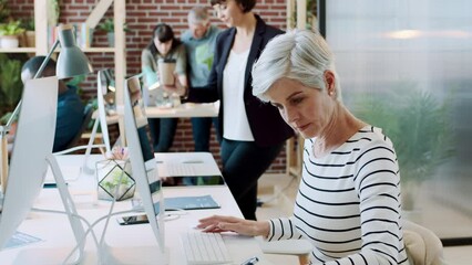 Aufkleber - Computer, digital marketing or senior woman writing seo research for a social networking strategy at office desk. Notebook, target audience or mature employee reading kpi data analytics on screen