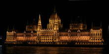 Famous Hungarian Parliament Scenically Illuminated At Night