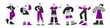 Asexual people characters clipart collection. Ace queer person with flag, symbols and purple grey colors. LGBTQA pride. International asexuality day. Awareness and visibility week.