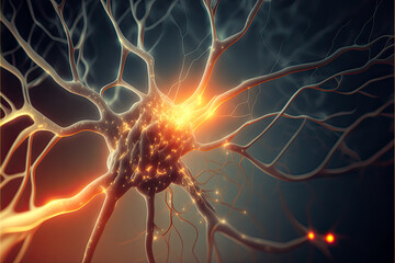 Illustration of a neuron in the brain firing. Generative AI