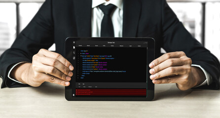 Software development programming on computer screen for modish application and program coding