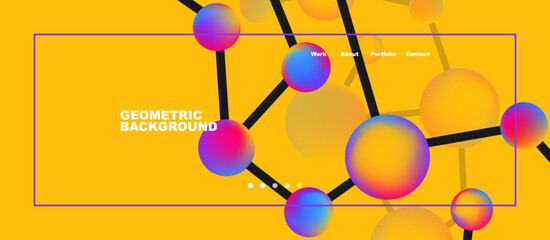 Line points connections geometric landing page background. Fluid circles and spheres with liquid gradients. Vector Illustration For Wallpaper, Banner, Background, Card, Book Illustration, landing page