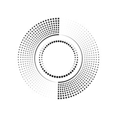 Wall Mural - Tiny black squares and lines in circle form. Halftone dots. Trendy design element for border frame, round logo, tattoo, sign, symbol, web pages, prints, template, pattern, abstract background