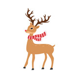Fototapeta Pokój dzieciecy - Cute Christmas reindeer with scarf in flat design on white background.