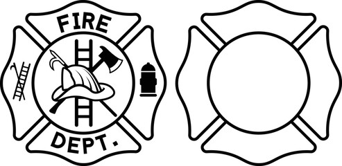 Maltese firefighter cross complete and empty vector graphic. Editable stroke.