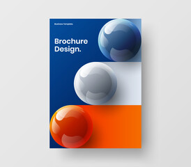 Amazing realistic spheres handbill template. Unique company brochure design vector illustration.